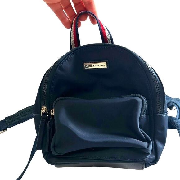 Y2K Mini Backpack Purse Tommy Hilfiger Navy Nylon Preppy Classic - Picture 1 of 9